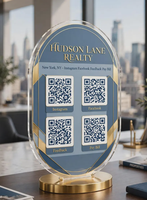 Kit de signalétique professionnelle personnalisé en acrylique double face avec bord ondulé, plaque logo et QR code social en forme d'arche