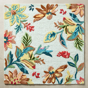 Tapis en laine fait main au design artistique moderne, motif floral abstrait, forme rectangulaire, multicolore, taille personnalisée, tapis tufté de forme libre pour la maison - Product Image 1