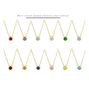 Wholesale Designer 18K Stainless Steel Chain Multi Color CZ 12 Months Birthstone Necklace for Women Fine Jewelry