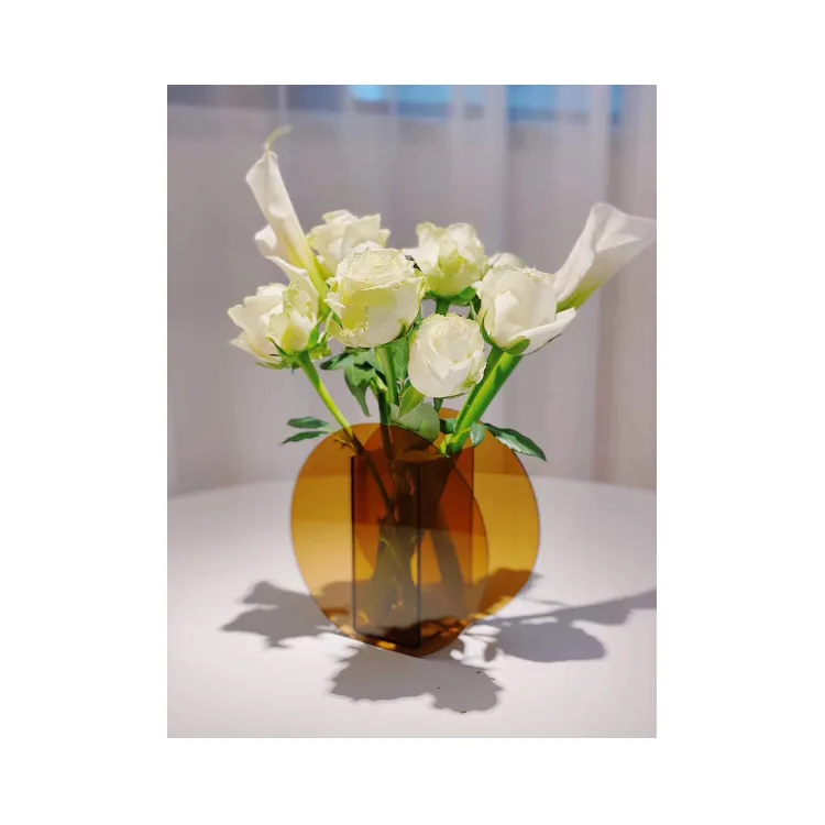 Clear Modern Plexiglass Vase Flower Arrangement Acrylic Brown Vase Transparent Color Modeling Vase For Home Office Living Room