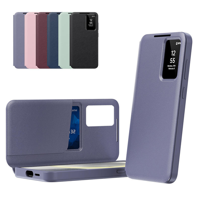 PU Leather Smart Window Flip Phone Cover With Auto Wake/Sleep Case for S24 S23 S22 S25 Plus S26 Ultra