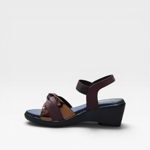 Stylish Chocolate Brown Womens Wedge <b>Sandals</b> Metallic Accent <b>Elastic</b> Ankle Strap Casual Fashion Footwear Outdoor Comfort - Product Image 4