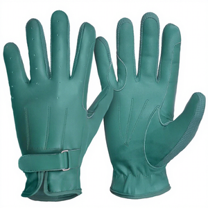 Gants en cuir vert à doigts entiers avec sangle de poignet réglable pour usage extérieur, gants d'équitation unisexes, style été - Product Image 1