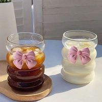 Nouvelle tasse à café unique en verre borosilicate résistant à la chaleur de 300 ml avec bouchon à paille, design moderne et simple, nœud papillon rose pour café, lait, thé