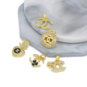 JXX Fashion liontin kalung kuningan lapis emas 24K dengan liontin kecil Zircon berbentuk hati C ganda