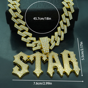 Kalung Rantai Cuban Link Emas & Perak dengan Liontin Bintang Bertabur Rhinestone untuk Pria, Perhiasan Pesta Streetwear, Hadiah - Product Image 2