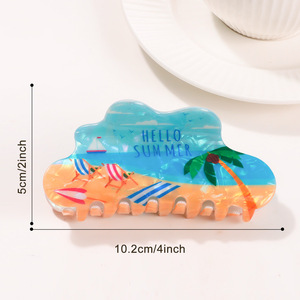 Số lượng lớn 2025 thiết kế mới kỳ nghỉ Hawaii phụ nữ phụ kiện màu xanh đại dương biển cọ bãi biển in hình dạng đám mây 10.2cm PVC tóc Claw Clip - Product Image 5