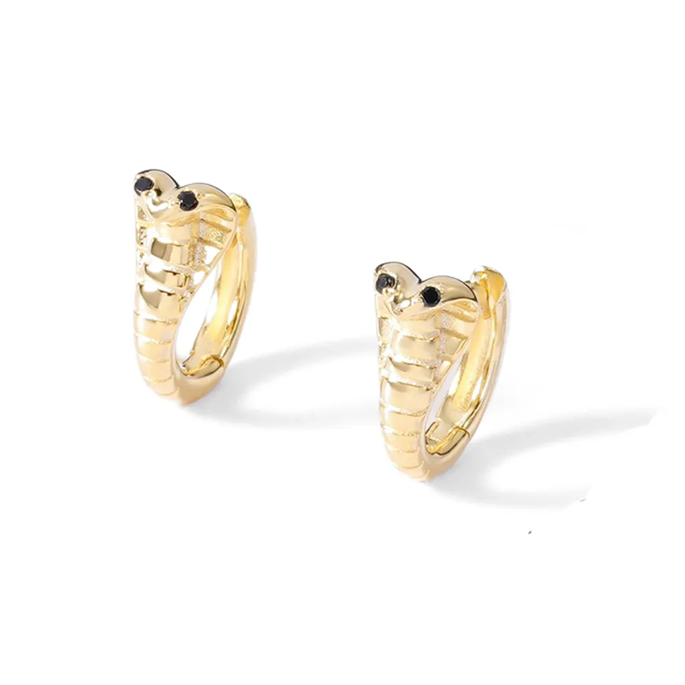 China Supplier 925 Sterling Silver 18k Gold Plated Jewelry cute animal earrings snake fake earrings hip hop earrings For Women
