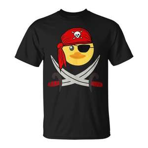Camiseta de pato pirata con parche en el ojo y espadas, diseño novedoso y divertido para adultos - Product Image 1