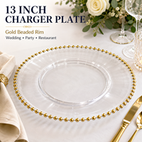 Assiettes de présentation jetables en plastique de 13 pouces, rondes, dorées perlées, pour la décoration de tables de mariage et d'événements (vente en gros)