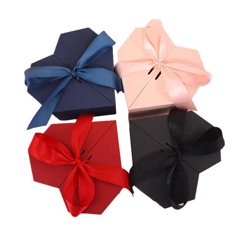 Custom Rood Zwart Gift Bloem Doos Blauw Roze Hart Vorm Bloemen Papieren Verpakking Voor Rozen Bloem Hart Met Lint bow Decor