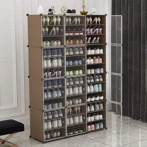 Wholesale storage cabinet plastic display-12 layers large shoe box storage sturdy plastic clear door shoe storage boxes for home or shop rack display