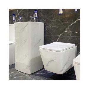 Placard à eau mural en céramique et en marbre sans bords Lavabo à <span class=keywords><strong>main</strong></span> au sol Salle de bain Piédestal Lavabo <span class=keywords><strong>Ensemble</strong></span> de toilette suspendu au mur - Product Image 1
