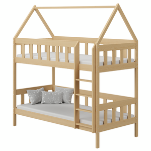 Lit superposé autoportant moderne en <span class=keywords><strong>bois</strong></span> massif pour enfants avec barrière de sécurité, armoire de rangement, tête de lit lumineuse <span class=keywords><strong>et</strong></span> design écologique - Product Image 1
