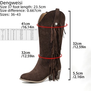 Nuovi <span class=keywords><strong>Stivali</strong></span> da Donna Versatili in Stile Europeo-Americano, Marrone Scuro con Nappe, Stile Western <span class=keywords><strong>Cowboy</strong></span>, Tomaia in Finta Pelle Scamosciata e Rete, con Rialzo Interno - Product Image 4