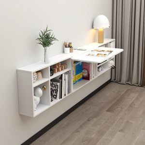 Scrivania Sospesa <span class=keywords><strong>a</strong></span> Parete con Ripiani Portaoggetti, Design Pieghevole con Ante <span class=keywords><strong>a</strong></span> <span class=keywords><strong>Ribalta</strong></span> Workstation Multifunzionale per Laptop, Ideale per lo Studio - Product Image 1
