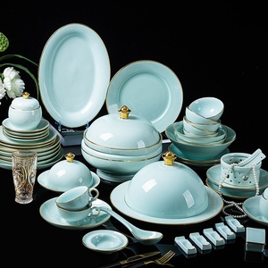 Vajilla de Porcelana Blanca de Jingdezhen, Juego de Platos y Tazones para el Hogar, Vajilla de Porcelana Fina, Tazón de Cerámica Verde Sombra - Product Image 6