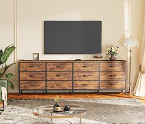 Commode de 70 pouces pour chambre à coucher, meuble TV pour téléviseurs de 65, 75, 80 pouces, commode longue à 12 tiroirs en tissu, grand centre de divertissement pour chambre à coucher - Product Image 1
