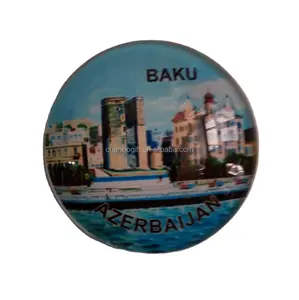 热卖Azerbaijan baku纪念品礼品50毫米大小圆形圆顶玻璃冰箱磁铁，冰箱厨房上的透明玻璃磁铁