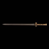 Épée Han en bronze antique 1065CS faite à la main, avec garnitures en cuivre sculptées, fourreau gaufré crème, épée de collection et d'exposition