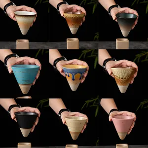 Nouveau design 90/150/200ml entonnoir vintage céramique rétro argile café latte tasse tasses à thé tasse à café en poterie grossière