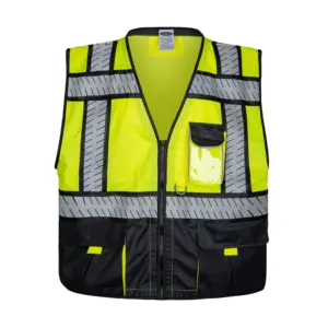 OEM защитный жилет с логотипом на заказ, 100% полиэстер, спереди, сетка, сзади, много карманов, высокая видимость, защитный жилет для мужчин