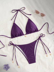 Nouveau maillot de bain bikini sexy et tendance pour femmes, couleur unie, dos nu, fente - Product Image 4