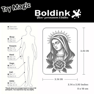 Tatouage au jus de Jagua Boldink personnalisé, réaliste, Vierge Marie, art corporel, imperméable, longue durée, 2 semaines, encre à tatouer - Product Image 4