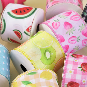 Заводская лента средней длины на заказ, проводная лента с краями, летняя лента для рукоделия с фруктами, тканевая Проводная лента для венка, подарок, свадебный Декор - Product Image 2
