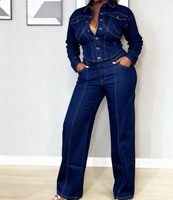 Vêtements à Marque Privée - Nouvelle Arrivée pour Femmes - Veste à Col Longue Manches et Jean Large - Ensemble Denim 2 Pièces - Sehe Fashion