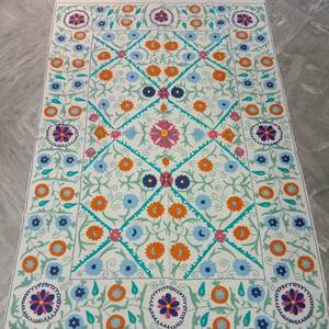 Embroidered Cotton <b>Bedding</b> table Cover Traditional Hand <b>Stitched</b> Floral Bird Pattern Home Decor All Season Use - Product Image 1