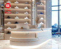Aménagement intérieur de magasin de chaussures au détail, présentoir personnalisé, design luxueux, aménagement intérieur de magasin de chaussures