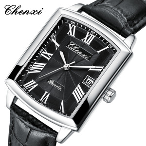 Reloj informal para parejas, reloj de cuarzo marca <span class=keywords><strong>Dawn</strong></span> con calendario, diseño cuadrado minimalista para hombres y mujeres, correa de cuero - Product Image 5