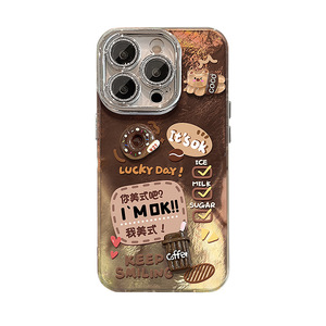 Nouvelle <span class=keywords><strong>coque</strong></span> de téléphone 3D motif ours, beignet, grains de café, dégradé or et glacier pour <span class=keywords><strong>iPhone</strong></span> 17 16 15 Pro Max avec bracelet en <span class=keywords><strong>cordon</strong></span> marron - Product Image 6