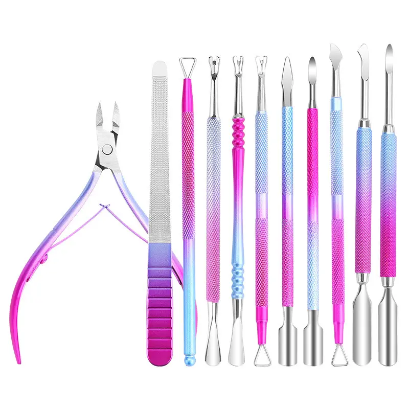 Professional Manicure Set Rainbow Stainless Steel Nail Cutícula Nipper Pusher Dead Skin Remover