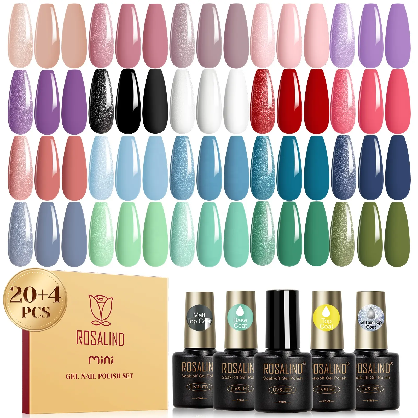 Rosalind Professionele Custom Nieuwe Vernis Permanente Gel Nagellak Collectie Set Met 4 Stuks Top & Base Nagellak Uv Gel