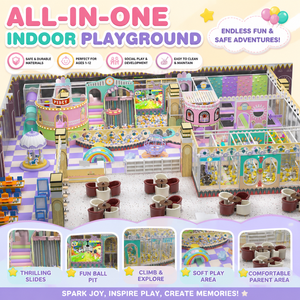 Space Saving Soft Play <b>Indoor</b> Playground with <b>Slide</b> for Home Basement Kids 3-12 - Product Image 1
