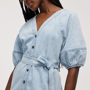 Robe en jean boutonnée à manches courtes pour femme, haute qualité, tendance, décontractée, mini-robe pour tous les jours, 2025 - Product Image 4