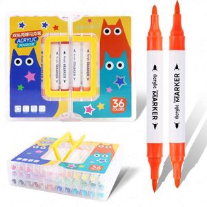 12/18/24/36/48 Color Plastic Acrylic Art Marker 4MM Bullet Tip Dual Tips Painting Pen <b>Drawing</b> Set - Product Image 6
