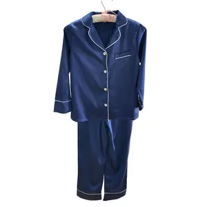 Оптовая продажа, детский Шелковый Атласный пижамный комплект, детская атласная пижама с длинными рукавами, Пижама, одежда для сна