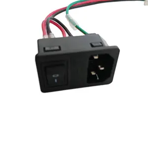 15A 250V Rocker saklar soket daya Inlet modul Plug 5A saklar sekering 18 AWG kabel 3 Pin IEC320 C14 Rocker Switch kabel daya