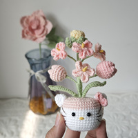Pot de fleurs en crochet en forme de chat de dessin animé, bouquet de petites fleurs en fil acrylique, fait main, décoration intérieure pour marché