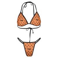 Hot Mini Bikini Ensemble Taille Haute String Maillots De Bain Logo Personnalisé Micro String D'été Femmes Blanc Imprimé À Lacets Deux Pièces Maillot De Bain