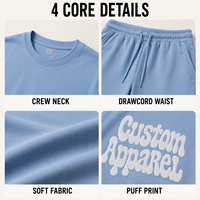 Ensemble deux pièces en gros pour hommes : T-shirt en jersey de coton épais à imprimé en relief et short – Ensemble de survêtement streetwear