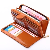 Dompet wanita, dompet wanita kulit minyak lilin, dompet dan dompet RFID wanita, tempat multi kartu, dompet ritsleting
