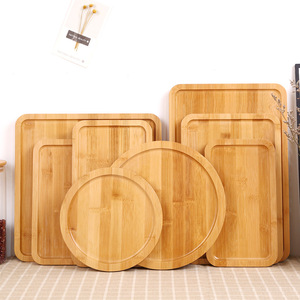 Plateaux de service en bambou rectangulaires et ronds, assiettes en bois naturel pour la cuisine et l'hôtellerie, style simple, couleur unie - Product Image 1