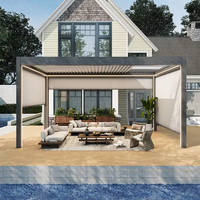 Luxuriöse Motorisierte Aluminium-Pergola Outdoor-Pavillon Verstellbares Lamellendach LED-Beleuchtung Wasserdicht Korrosionsbeständig für Pool und Terrasse