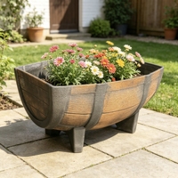 Jardinières en forme de baril décoratives, modernes et élégantes, pour l'extérieur, le jardin, la cour, avec pieds, en PP, jardinière demi-baril peinte pour la maison