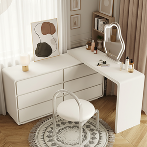 <span class=keywords><strong>Mesa</strong></span> de Maquillaje Moderna de Madera Maciza con Espejo LED Iluminado, Cajones Multifuncionales de Almacenamiento, Mueble de Dormitorio - Product Image 5