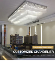 Lustre LED rectangulaire sur mesure en cristal haut de gamme pour hall d'hôtel, luminaire de plafond moderne pour plafonds hauts